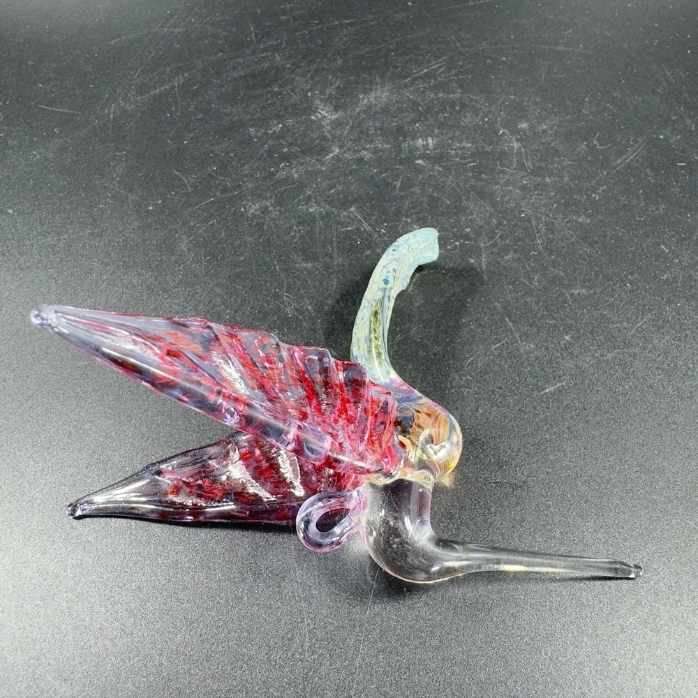 Bandhu Dunham Hand Blown Salusa Glass Christmas Ornament Hummingbird Figure Tag